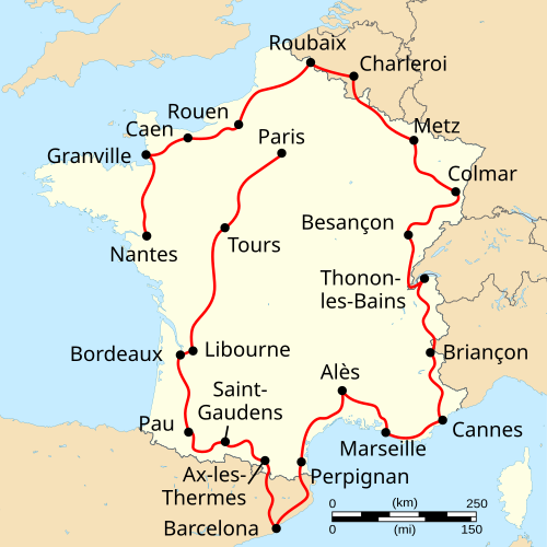 1957 Tour de France map